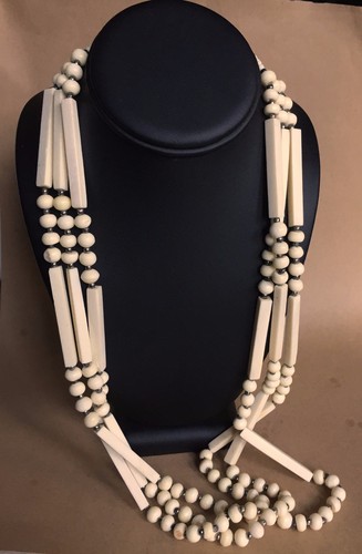 OFF WHITE Collana vintage fatta a mano pesante 3 fili di perle di celluloide bianco sporco