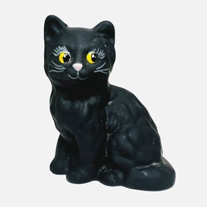 Estatuilla de gato sentado de vidrio pintado a mano negra de 3" Bnetwon - Imagen 1 de 7
