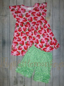 NEW Boutique Strawberry Tunic Ruffle Shorts Girls Outfit 2T 3T 4T 6-7 7-8 - Picture 1 of 8