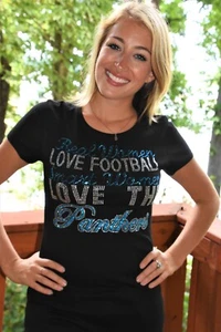 Panthers Real Women Love Football Glitzer Shirt XS S M L XL XXL 1X 2X 3X 4X 5X - Bild 1 von 9