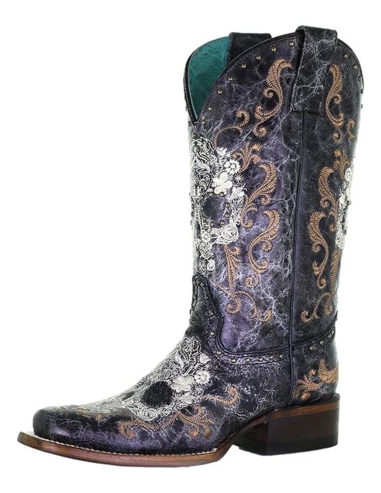 Corral Western Boots Womens Cowboy Heel Skull 7.5 M Black Z5005