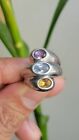 Beautiful Ring With 3 Stones. Amethyst, Citrine, Aquamarine Set In Sterling.