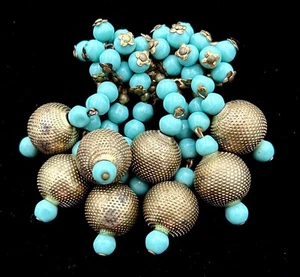 VTG Early MIRIAM HASKELL Turquoise GLASS Dangle Cluster BROOCH Book Piece - Picture 1 of 9