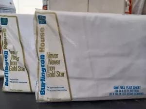 Vtg Burlington House Wht Full Size Flat Sheet 50/50 No Iron 81x104 Lot Of 2 - Picture 1 of 4