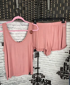 Danskin XL Rose Pink Scoop Neck Tank Top & Elastic Waist Shorts Lounge Set - Picture 1 of 6