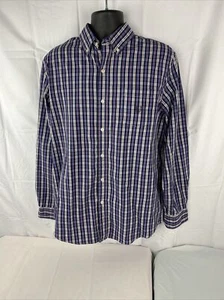 CHAPS Easy Care Stretch Shirt Size L Large Blue Plaid Long Sleeve Button Down - Picture 1 of 5