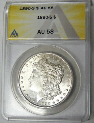 ANACS AU58 1890-S Morgan Silver Dollar San Francisco Mint - Image 1 of 3