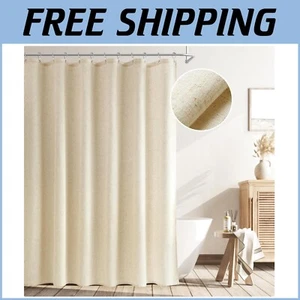 Extra Long Weighted Linen Shower Curtain with Hooks - Rustic Elegance for Bath - Picture 1 of 10