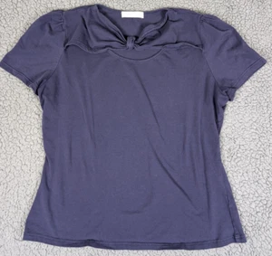 Belle Poque Top Sz XL Cutout Short Sleeve Bow Front Blouse Royal Blue Indigo - Picture 1 of 7