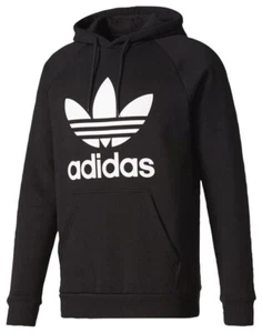 Felpa con cappuccio Adidas Originals nera bianca logo trifoglio media grafica nuova - Foto 1 di 6