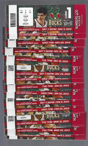 KOBE BRYANT 2012-2013 NBA MILWAUKEE BUCKS COMPLETE SEASON FULL TICKETS - 41 TIX Cover