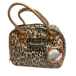 Betseyville Betsy Johnson Leopard Bowler Bag Animal Print Tote Glam Studded Y2K - Picture 1 of 9