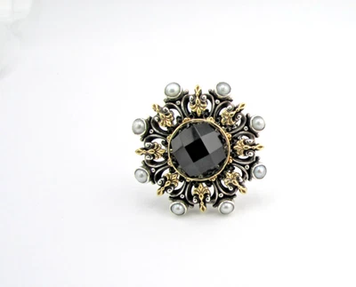 ANILLO CONSTANTINO PLATA ESTERLINA Y ORO AMARILLO 18K ÓNIX NEGRO Y PERLAS Foto 1 de 4