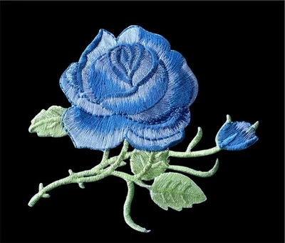 iron on applique blue/green color rose 3+3/8 x 3+1/4 inch - Image 1 of 3