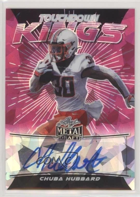 2021 Leaf Metal Draft Pink Crystals /5 Chuba Hubbard #TK-CH1 Rookie Auto RC - Image 1 of 2