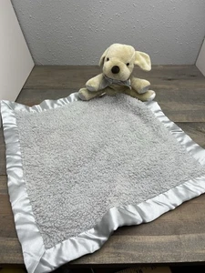 Barefoot Dreams Cozy Chic Tan Puppy Dog Plush Gray Lovey Security Blanket Satin - Picture 1 of 3