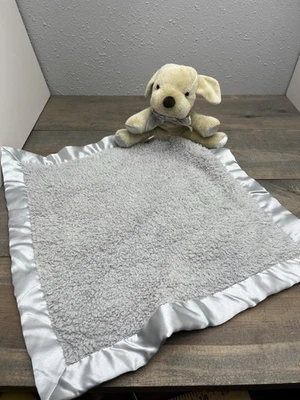 Barefoot Dreams Cozy Chic Tan Puppy Dog Plush Gray Lovey Security Blanket Satin - Image 1 of 3