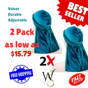 1-2 Pcs Teal Velvet Durag Men Unisex Long Tail Soft Durag Headwrap 360 Waves Cap - Picture 1 of 1