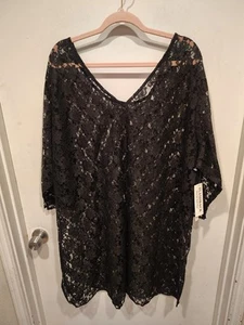 CZ Women's NWT Black Lace Swim Beach Cover Up Sz 3X Resortwear Vacation Gothic - Picture 1 of 9