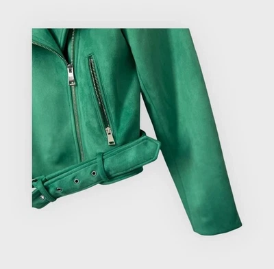 Zara Green Faux Suede Motorcycle Jacket Size XLarge - Image 1 of 4