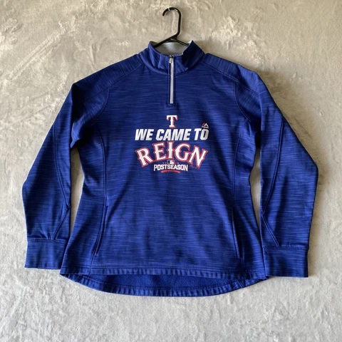 Texas Rangers Womens Sweater 1/4 Zip Therma Base MLB Majestic Authentic Blue L Cover