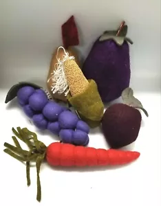 Vintage Hallmark felted veggie fruit set beet corn eggplant grapes carrot pear - Picture 1 of 12