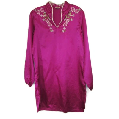 vintage boho purple satin ethnic hippie embroidered top shirt size medium large - Image 1 of 4