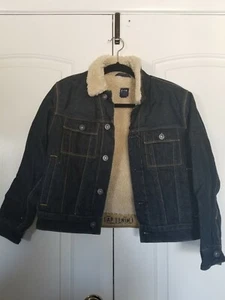 Vintage GAPKIDS Gap Jean Boys Trucker Sherpa Denim Jacket Button Up Sz 10 Large - Picture 1 of 7