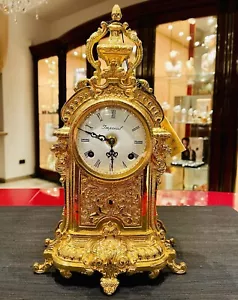 Pendola Da Tavolo Dorata In Oro 24 Kt Movimento Meccanico - Foto 1 di 9