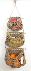 3 Tier Jute Hanging Basket, 100% Handmade, Wall Storage, Fruit Vegetables Onion - Picture 1 of 4