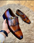 Handmade Men Shaded Brown Double Monk Dress Shoes, Formal Office Shoes