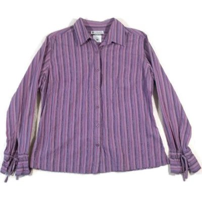 Camisa Columbia para mujer grande manga larga abotonada púrpura a rayas bordada Foto 1 de 4