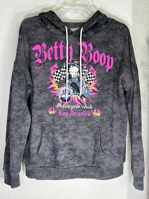 Sudadera con capucha Betty Boop para mujer mediana Born to Ride Motorcycle Club Los Angeles gris Foto 1 de 4
