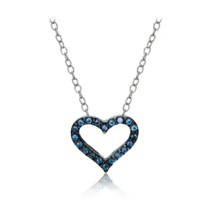 Sterling Silver Nano Simulated London Blue Topaz Open Heart Necklace - Picture 1 of 3