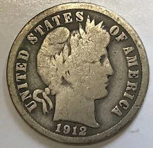 Moneda de diez centavos de barbero 1912 D *buena más detalles* *envío gratuito* - Imagen 1 de 2