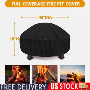 Black Fire Pit Cover Heavy Duty Waterproof round Fire Pit Bowl Cover 48 Inch - Picture 1 of 12