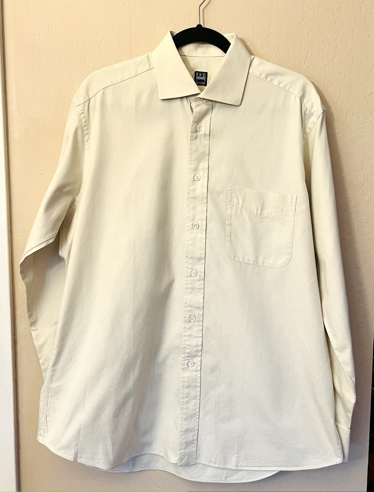 Camisa de vestir IKE BEHAR New York para hombre talla 16 L abotonada manga larga sarga marfil Foto 1 de 4