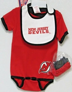 NHL New Jersey Devils Cap Bootie Bodysuit Set of 3 size 18M by Kid Athletes - Picture 1 of 6