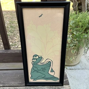 Stampa artistica Hungry Fat Frog & Fly edizione limitata 39/50 artista firmata 20x10" cartone animato - Foto 1 di 14