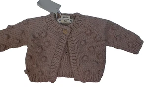 The Blueberry Hill Puffball Cable Knit Cardigan Sweater Blush Pink 6-12 Month - Picture 1 of 4