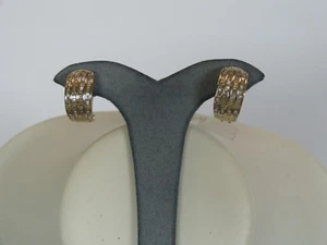 10K YELLOW GOLD DIAMOND OMEGA HOOP EARRINGS - Picture 1 of 7
