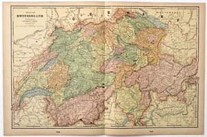 "SWITZERLAND" Antique authentic map 1907 - Picture 1 of 1
