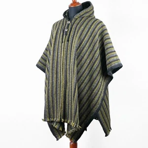 LLAMA WOOL MENS UNISEX SOUTH AMERICAN PONCHO CAPE COAT JACKET CLOAK HANDWOVEN - Picture 1 of 8