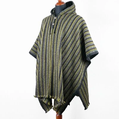 LLAMA LANA HOMBRE UNISEX SUDAMERICANO PONCHO CAPA ABRIGO CHAQUETA CAPA TEJIDA A MANO Foto 1 de 4