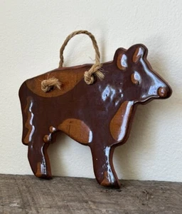 Ned Foltz Pennsylvania Keramik Rotware Bauernhaus braune Kuh signiert Ornament - Bild 1 von 5