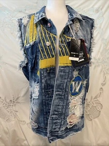 HERITAGE AMERICA UNK NBA GOLDEN STATE WARRIORS DENIM JEAN JACKET VEST SIZE L nwt - Picture 1 of 8