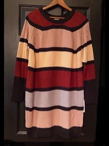 NWT BURGUNDY TAN LuLaRoe LAUREN Long Sleeved SWEATER Dress COLOR BLOCK XS 2 4 - Picture 1 of 7