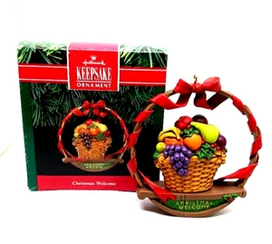 Vintage 1991 Hallmark Andenken Ornament "Christmas Welcome" Obstkorb mit Box - Bild 1 von 6