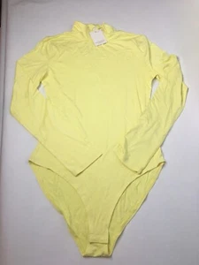 MANGOPOP Women M Mock Turtle Neck Long Sleeve Tops Bodysuit Jumpsuit Yellow - Picture 1 of 4
