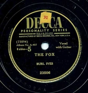 The Fox / Lolly-Too-Dum   Burl Ives 78 RPM - Picture 1 of 1